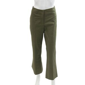Sharis Womens Cotton Flat Front Mid-Rise Flared Pants Trousers Olive Size 46